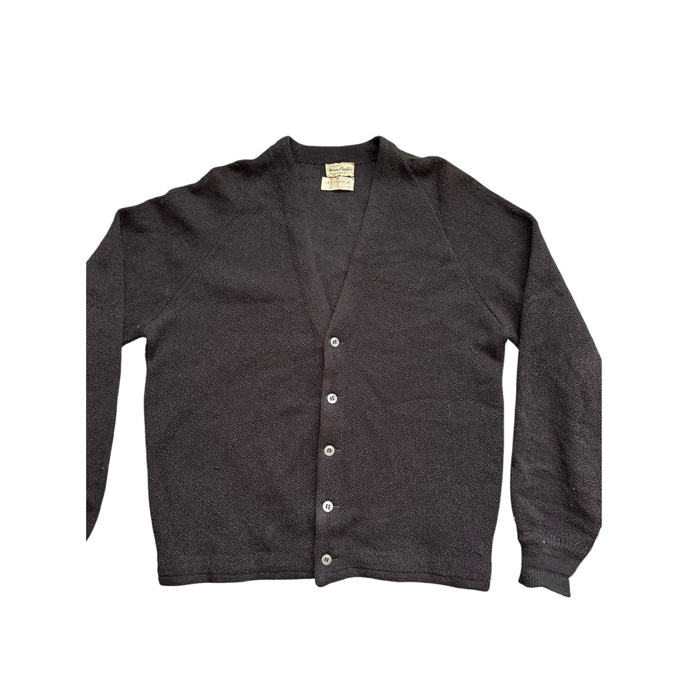 Vintage 1960s Lord Jeff Black Alpaca Cardigan, Men's Medium Grandpa Sweater